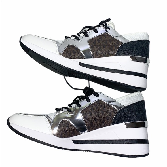 MICHAEL KORS LIV Logo Mixed-Media Wedge Sneaker - Picture 6 of 11